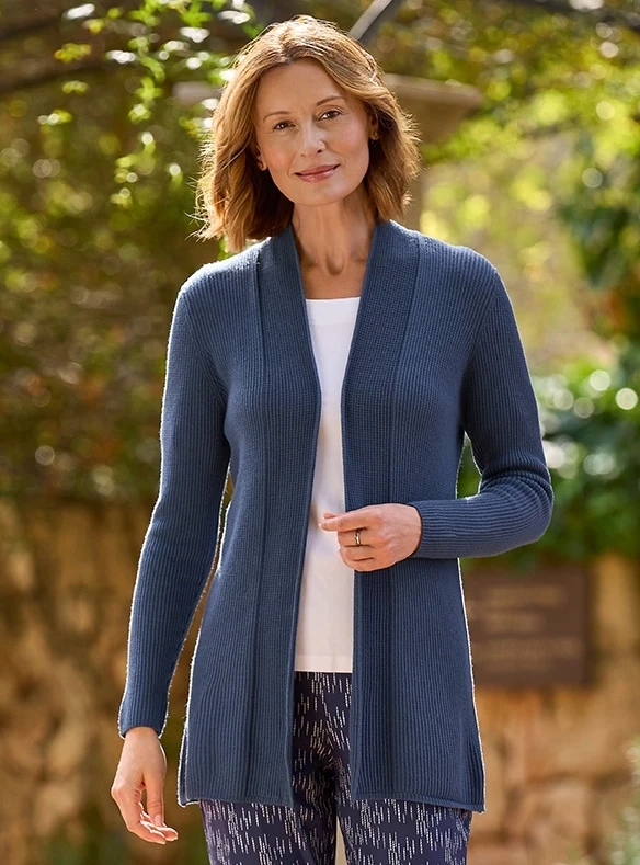 Gerippter Merinocardigan