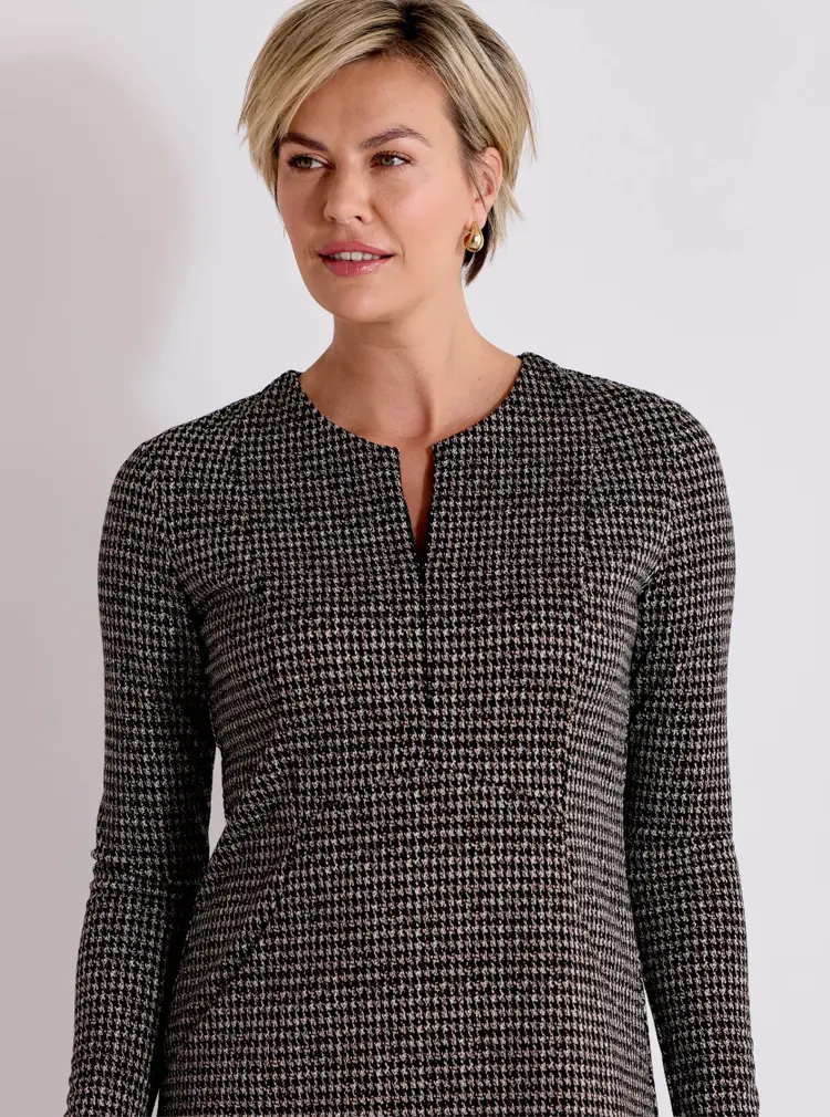 Langärmliges Jacquard-Kleid mit Reißverschluss