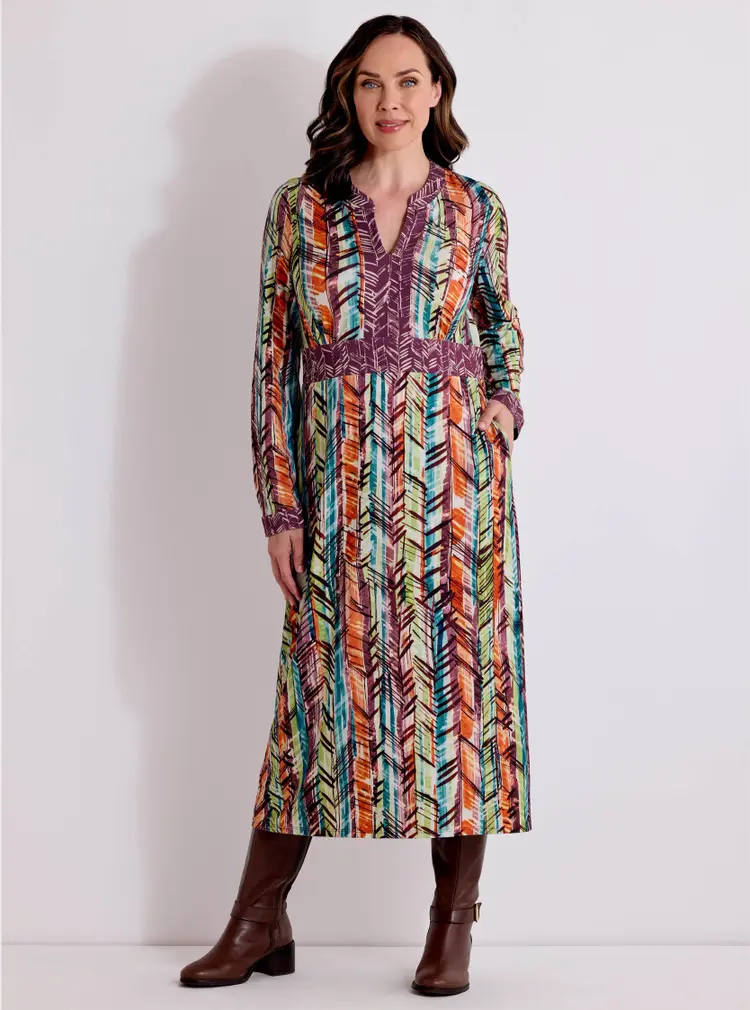 Robe chemise à col tunisien contrastant