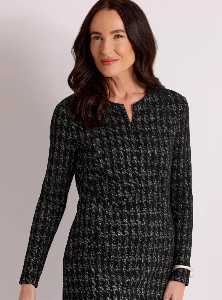 Robe en jacquard à motif pied-de-coq métallisé