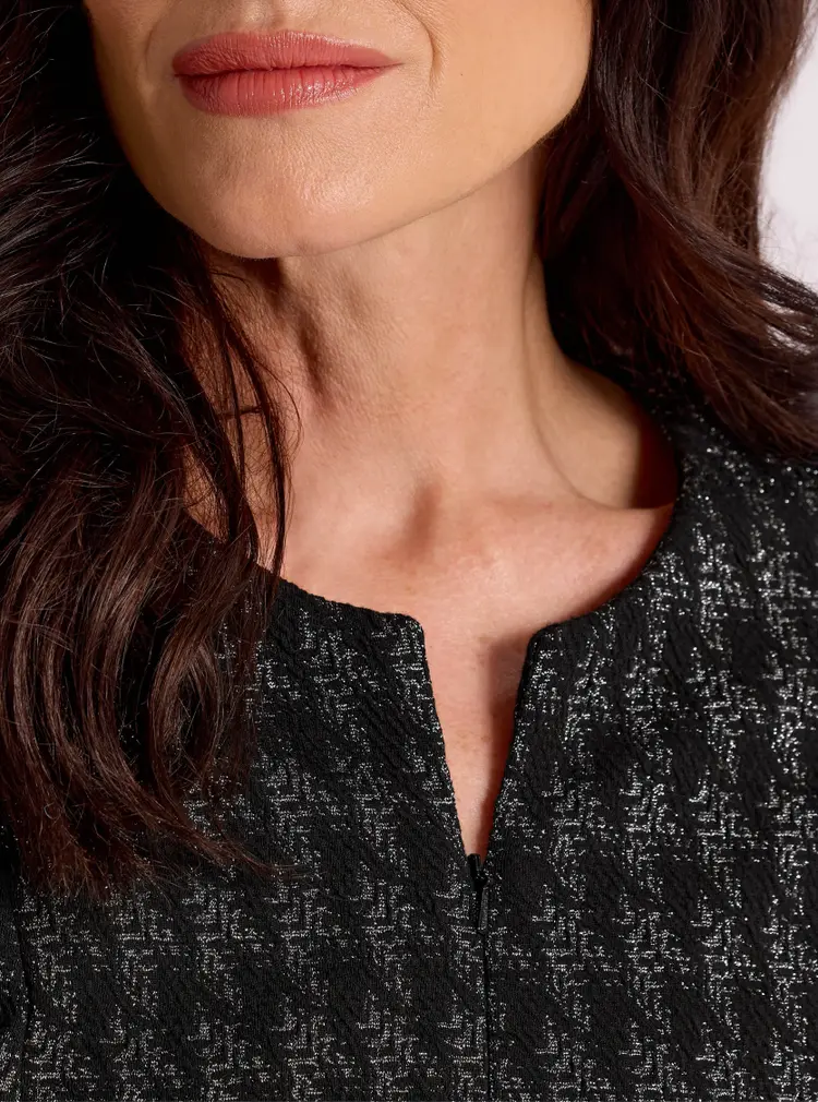 Robe en jacquard à motif pied-de-coq métallisé