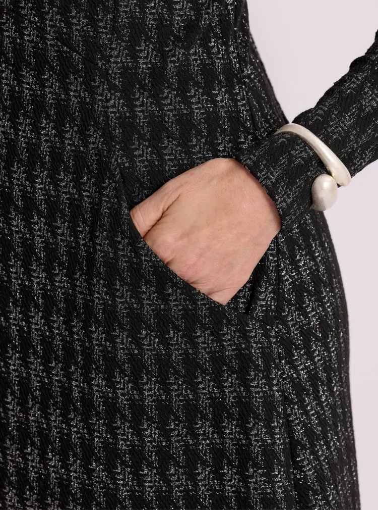 Robe en jacquard à motif pied-de-coq métallisé